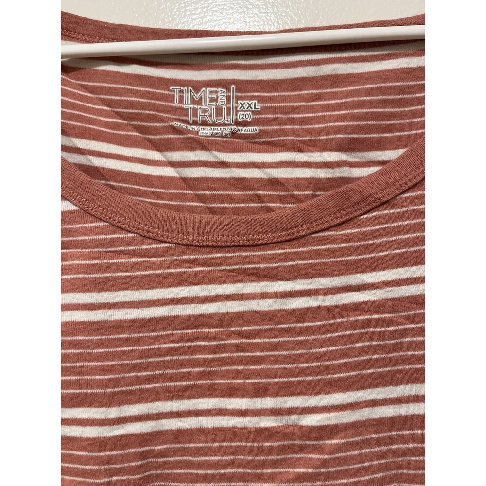Time N tru women’s Low Neck Striped Shirt 2XL Peach Coral Short Sleeve - Picture 3 of 3